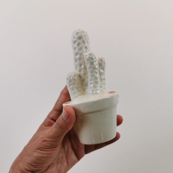 White Ceramic Potted Cactus Figurine - Picture 7 of 9